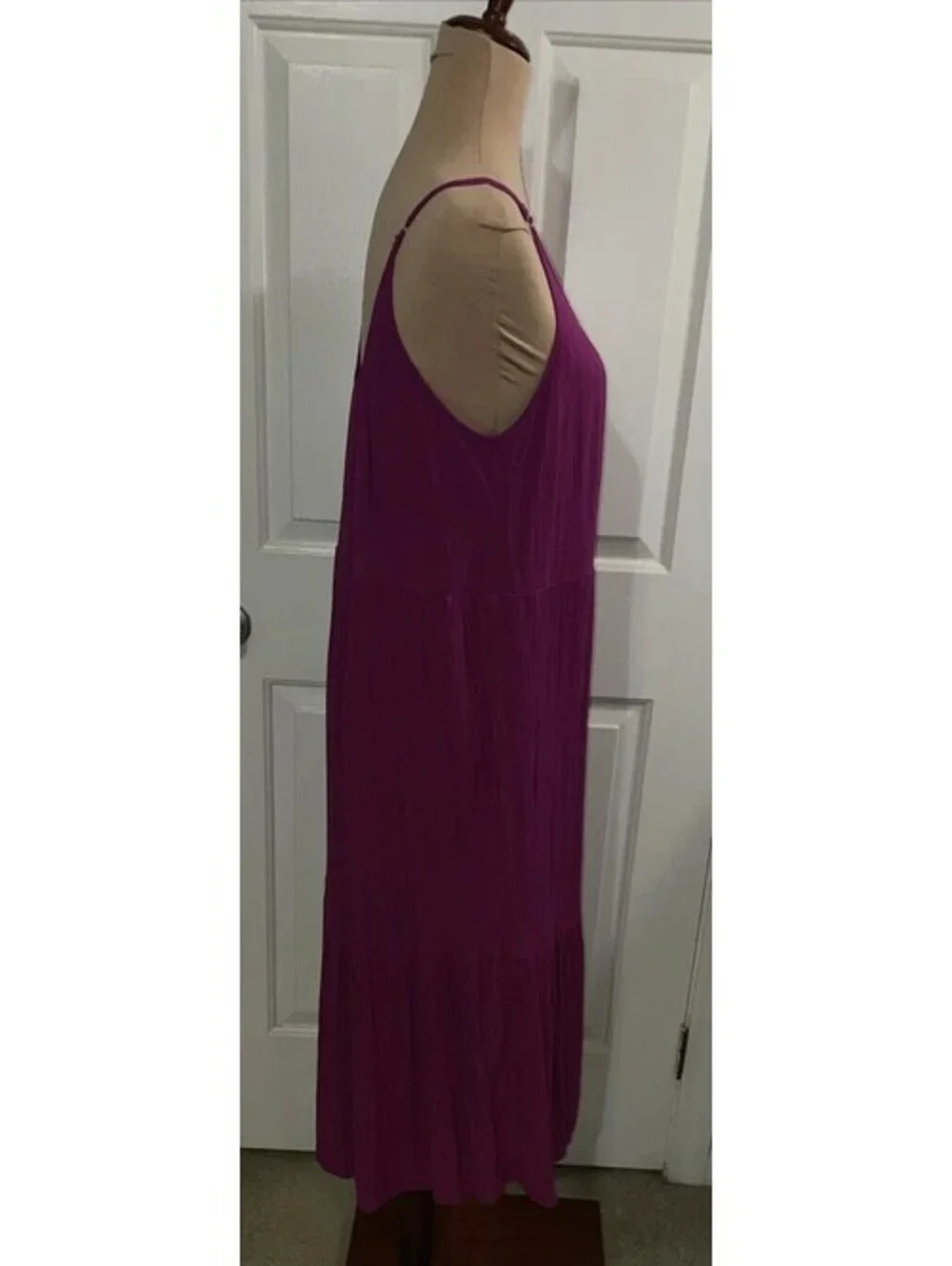 ANN TAYLOR LOFT $89 Solid Pink Fuchsia Tiered Gauze Midi Dress Size Medium